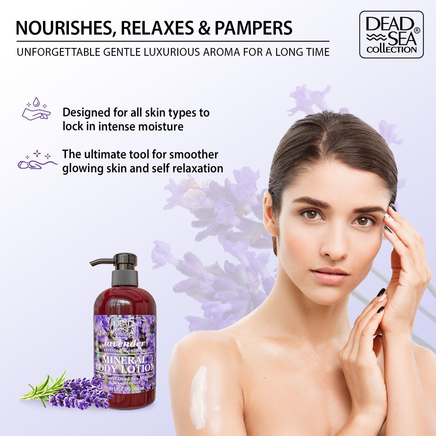 Dead Sea Collection Lavender Body Lotion - Nourishing Moisturizer For Women And Men - Rejuvenating Hand And Body Care For Dry Skin 16.9 Fl. Oz. : Beauty & Personal Care