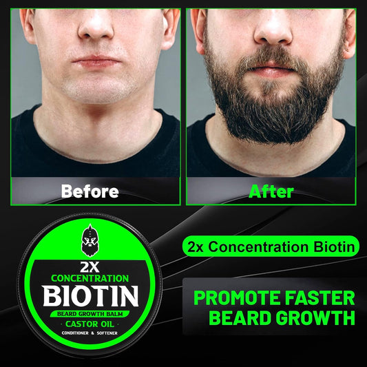 Beard Balm, 2X Thickening Biotin, With Castor Oil And Argan & Jojoba Oils, Promotes Beard Growth, Styles, Strengthens & Softens Beards & Mustaches, 2 Ounce, Vanilla, Cedar, Orange