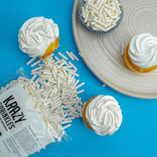 Bakell® White Pearl Rod Sprinkles | 100% Food Grade Edible Sprinkles By Krazy Sprinkles® | Gluten-Free, Nut-Free | Cakes, Cake Pops, Brownies, Baking (114G (1/2 Cup)) (454G (1 Lb))