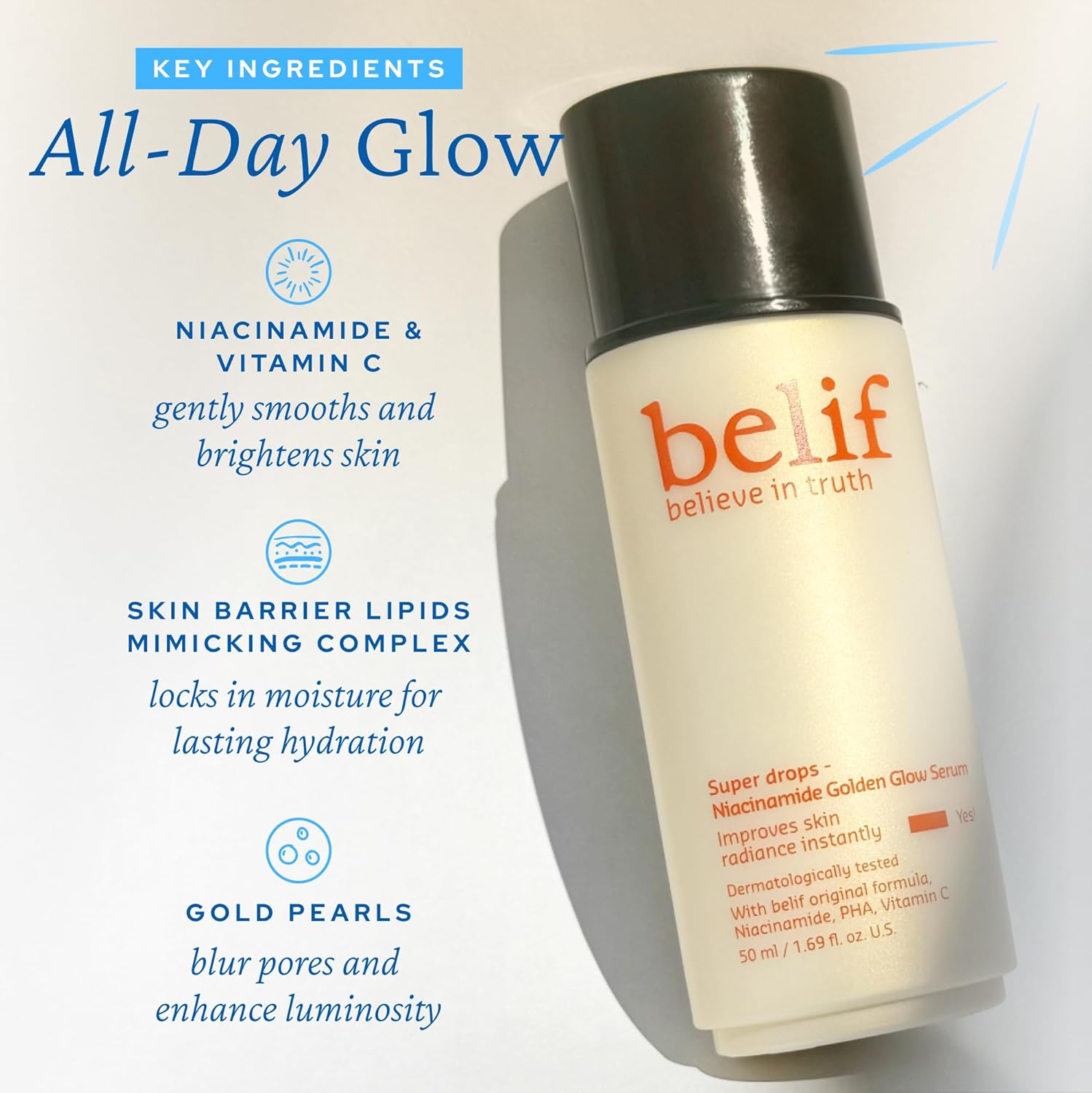 Belif Super Drops Niacinamide Vitamin C Golden Glow Serum, 2-In-1 Hydrating Makeup Primer,Lluminator And Highlighter To Blur Pores & Even Skin Texture, Pha, Korean Skin Care