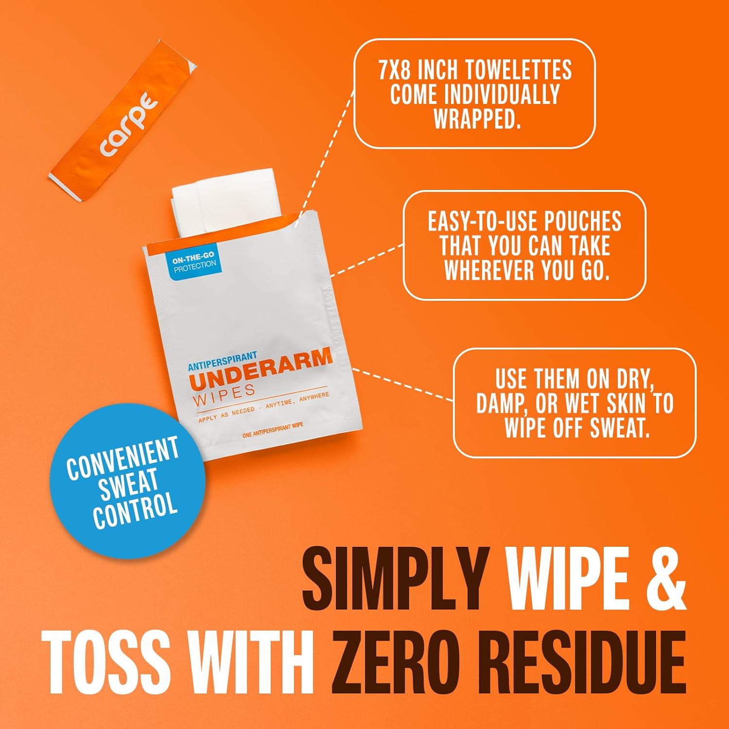 Carpe Antiperspirant Underarm and On-The-Go Wipes Package (1 Underarm Clinical Strength, 15 Individual Antiperspirant On-The-Go Wipes), Stop Excessive Sweat - Great for Hyperhidrosis : Beauty & Personal Care