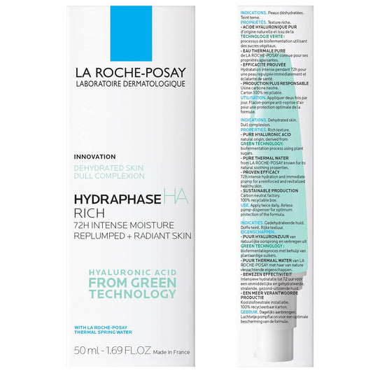 La Roche-Posay Hydraphaseha Rich, Hyaluronic Acid Face Moisturizer For Dry Skin With 72Hr Hydration, Oil Free & Non-Comedogenic, 50 Ml , 1.69 Fl. Oz