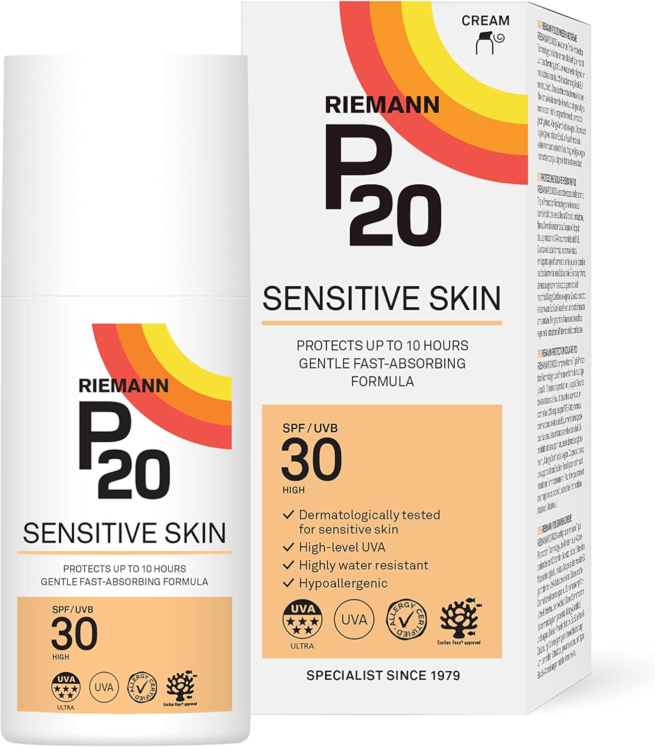 Riemann P20 Spf30 Sensitive Sun Cream 200Ml, High Level Uva Protection For Up To 10 Hours, Allergy Certification, Water Resistant, Durable & Long Lasting, Sweat Resistant (Pack Of 2)
