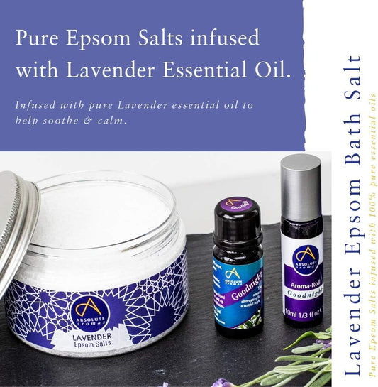 Absolute Aromas Lavender Infused Epsom Bath Salts 575G - Magnesium Sulphate - Relaxing Salts For The Bath - Soak And Relax Muscles And Feet (Pack Of 2)