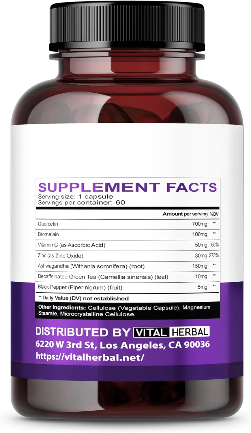 Quercetin 700Mg With Zinc, Vitamin C & Bromelain – Immune & Antioxidant Support Supplement – 60 Capsules – Vital Herbal : Health & Household
