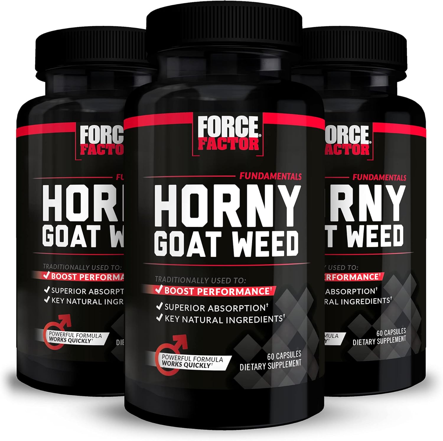 Force Factor Horny Goat Weed For Men, 3-Pack, Natural Male Drive & Vitality Supplement With Natural Ingredients For Superior Absorption, Fundamental Series, 750Mg, 180 Capsules