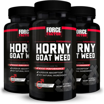 Force Factor Horny Goat Weed For Men, 3-Pack, Natural Male Drive & Vitality Supplement With Natural Ingredients For Superior Absorption, Fundamental Series, 750Mg, 180 Capsules