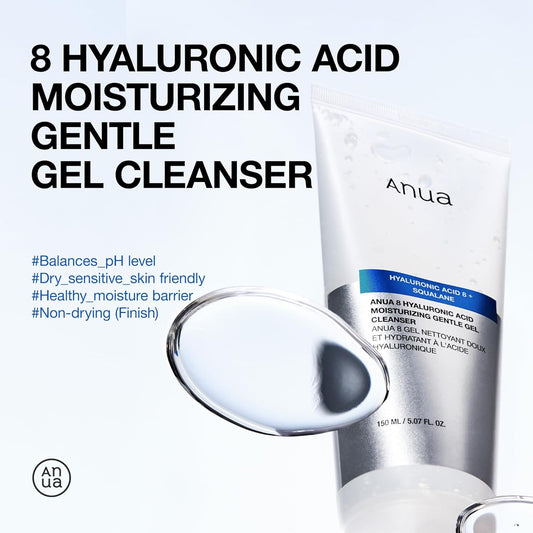Anua Moisturizing Gentle Gel Cleanser, Hyaluronic Acid, Squalane, Ceramide, Foaming Facial Korean Cleanser, Ph Balance, Daily Hydrating Face Wash, 150Ml/5.07Fl Oz