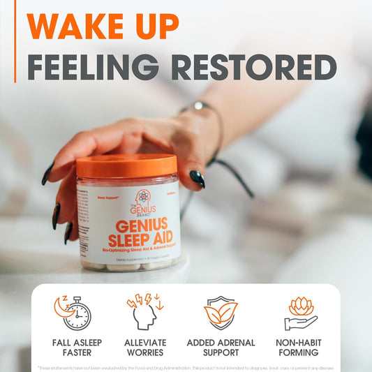 Genius Sleep Aid - Smart Sleeping Pills Supplement - Relaxation Enhancer And Mood Support W/Inositol, L-Theanine & Glycine - 40 Capsules