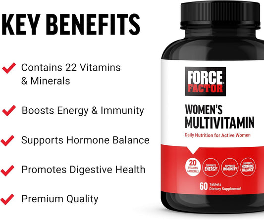 Force Factor Women?s Multivitamin, Multivitamin for Women to Support Hormone Balance, Energy, Immunity, and Gut Health, with 20 Vitamins & Minerals, Ashwagandha, Chasteberry, and More, 60 Tablets