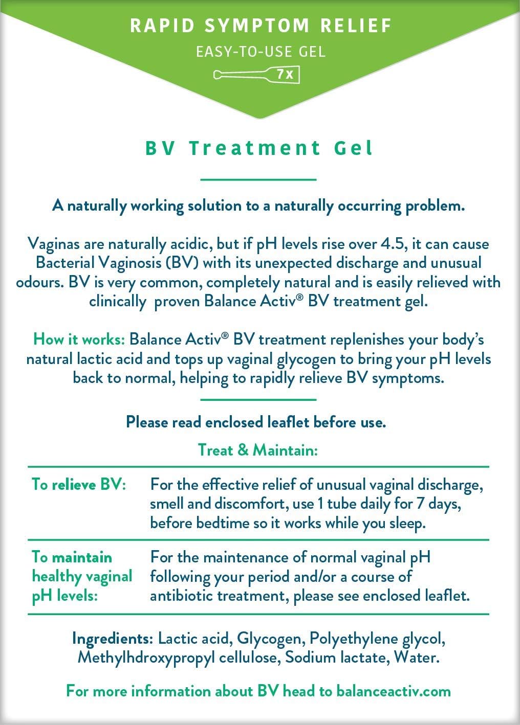 Balance Activ Bv Gel, Bacterial Vaginosis Treatment For Women, Works Naturally To Rapidly Relieve Symptoms Of Unpleasant Odour, Discomfort & Discharge Associated With Bv, 1 Pack