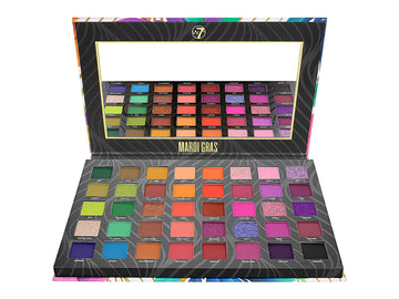 W7 Mardi Gras Pressed Pigment Palette - 40 High Impact Party Colors - Flawless Long-Lasting Bold Makeup