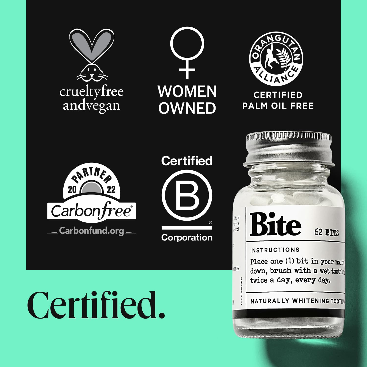 Bite Whitening Toothpaste Tablets – Nano Hydroxyapatite & Xylitol (Mint) | Sensitive Teeth Friendly | No Fluoride, Vegan, Cruelty-Free | Travel-Size | 2 Bottles (124 Bits) | Made In Usa : Health & Household