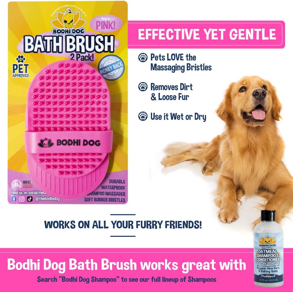 Bodhi Dog Shampoo Brush | Pet Grooming & Bath Supplies | Long & Short Hair Scrubber for Cats & Dogs | Professional Quality Bath Brush