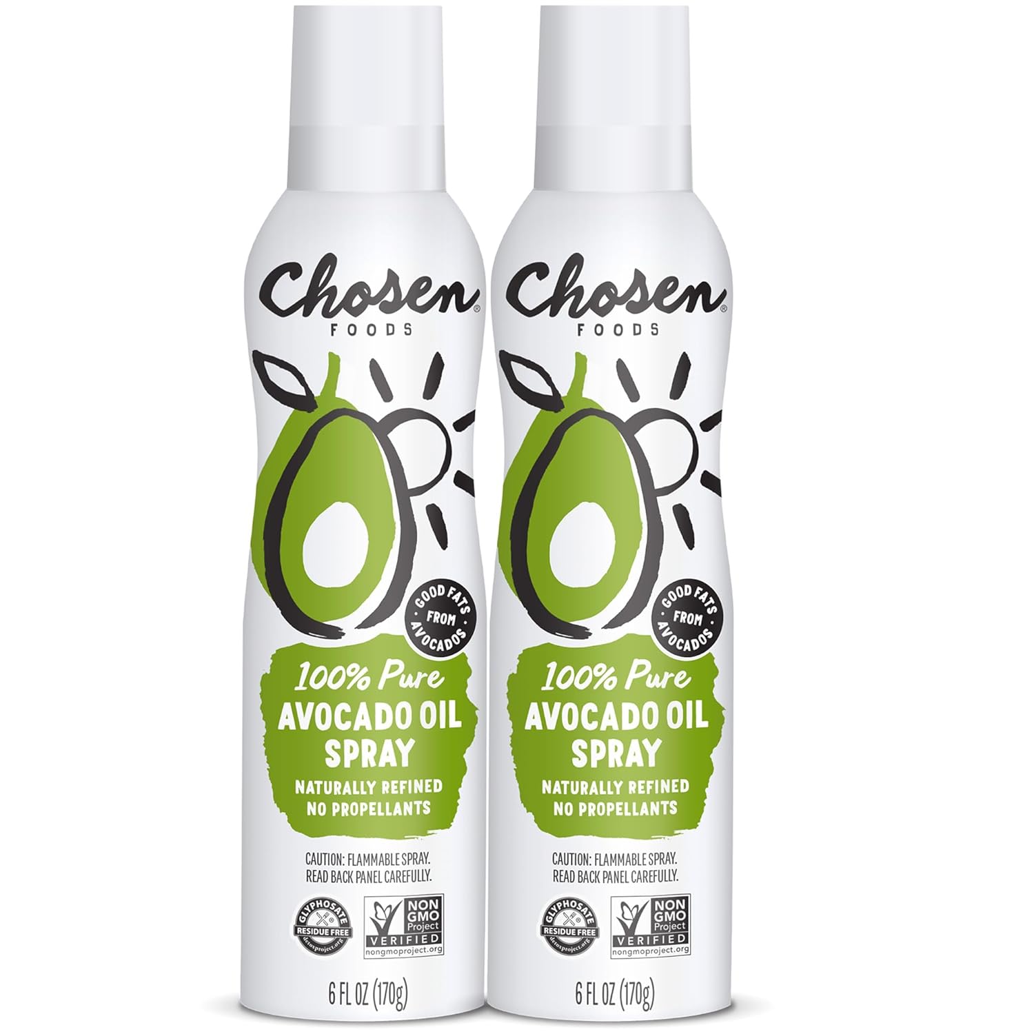 Chosen Foods 100% Pure Avocado Oil Spray, Keto And Paleo Diet Friendly, Kosher Cooking Spray For Baking, High-Heat Cooking And Frying (6 Oz, 2 Pack)