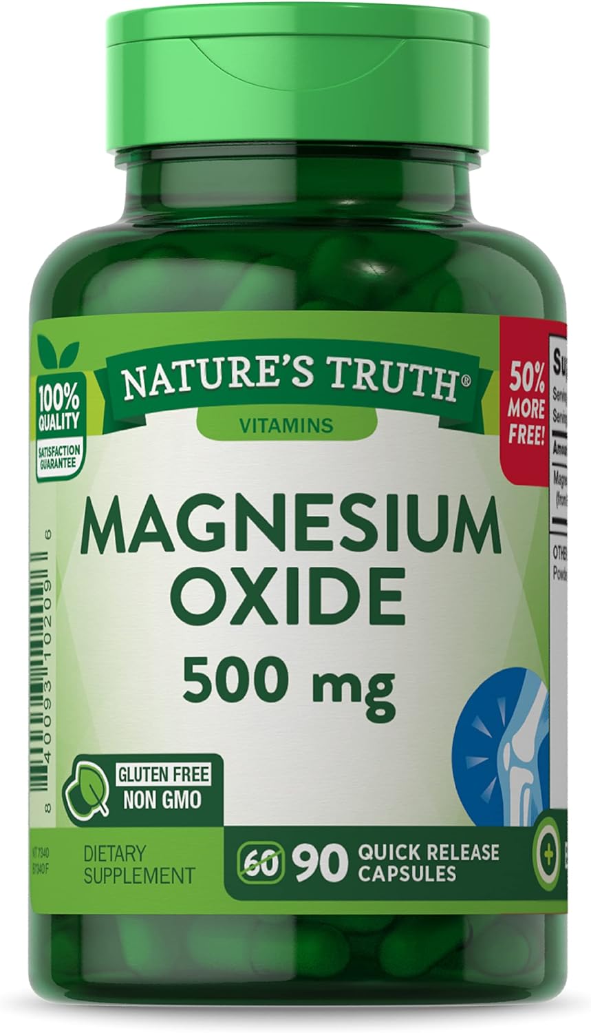 Magnesium Oxide 500Mg Capsules | 90 Count | Non-Gmo & Gluten Free High Strength Supplement | By Nature'S Truth