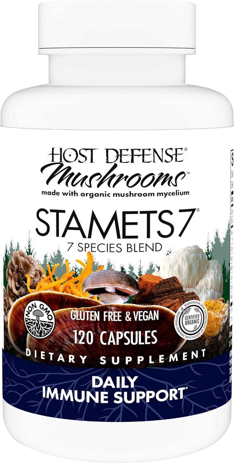 Host Defense Stamets 7-7 Species Blend - Mushroom Supplement For Immune Support - Includes Royal Sun Blazei, Cordyceps, Reishi, Maitake, Lion'S Mane, Chaga & Mesima - 120 Capsules (60 Servings)