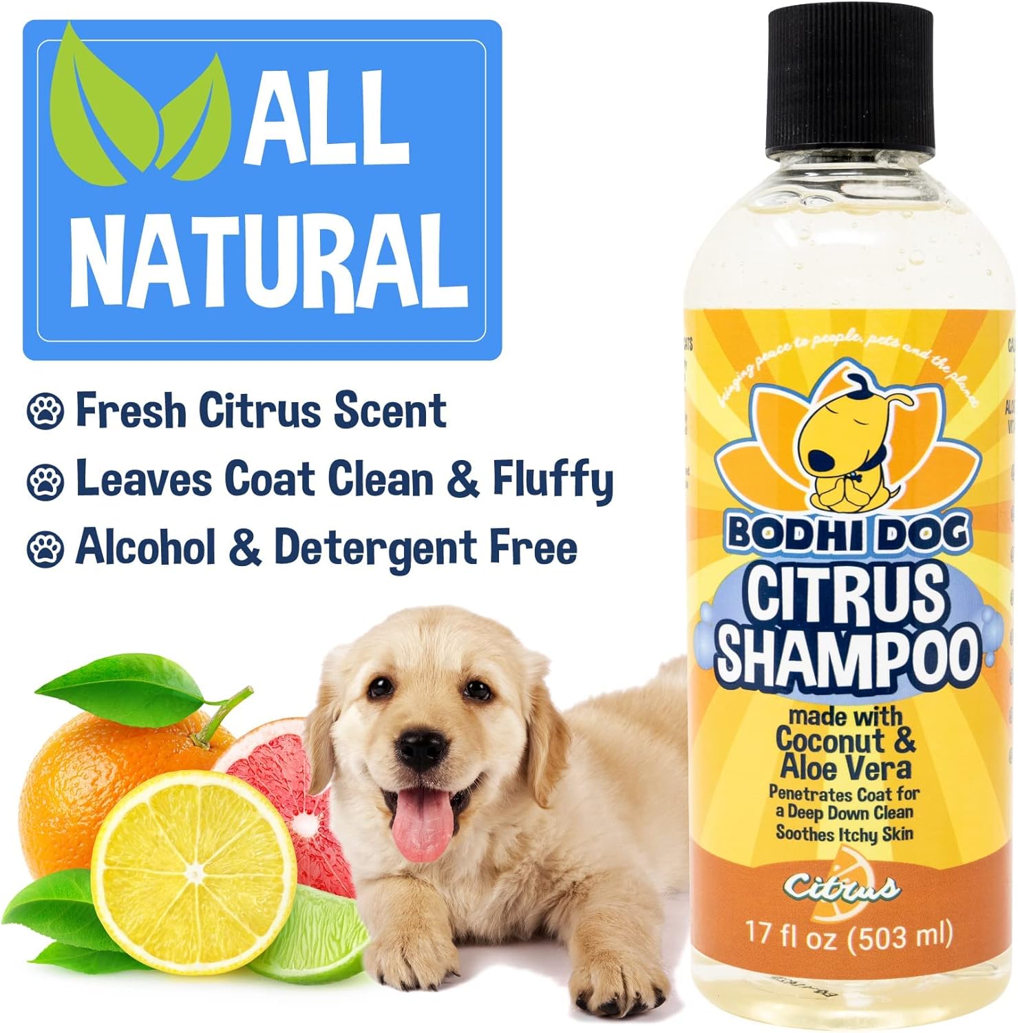 Bodhi Dog New Refreshing Orange Citrus Dog Shampoo | Deep Cleaning Formula with Coconut and Aloe Vera | Natural Soothing & Moisturizing Pet Dog Puppy and Cat Wash (17 Fl Oz)