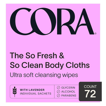 Cora Skin Cleansing Wipes, 72 Count, Natural Ingredients, Soothing Aloe, Hydrating Coconut Oil, Cooling Chamomile, Fsa/Hsa Eligible, On The Go, Perfectly Balanced, All Over Clean