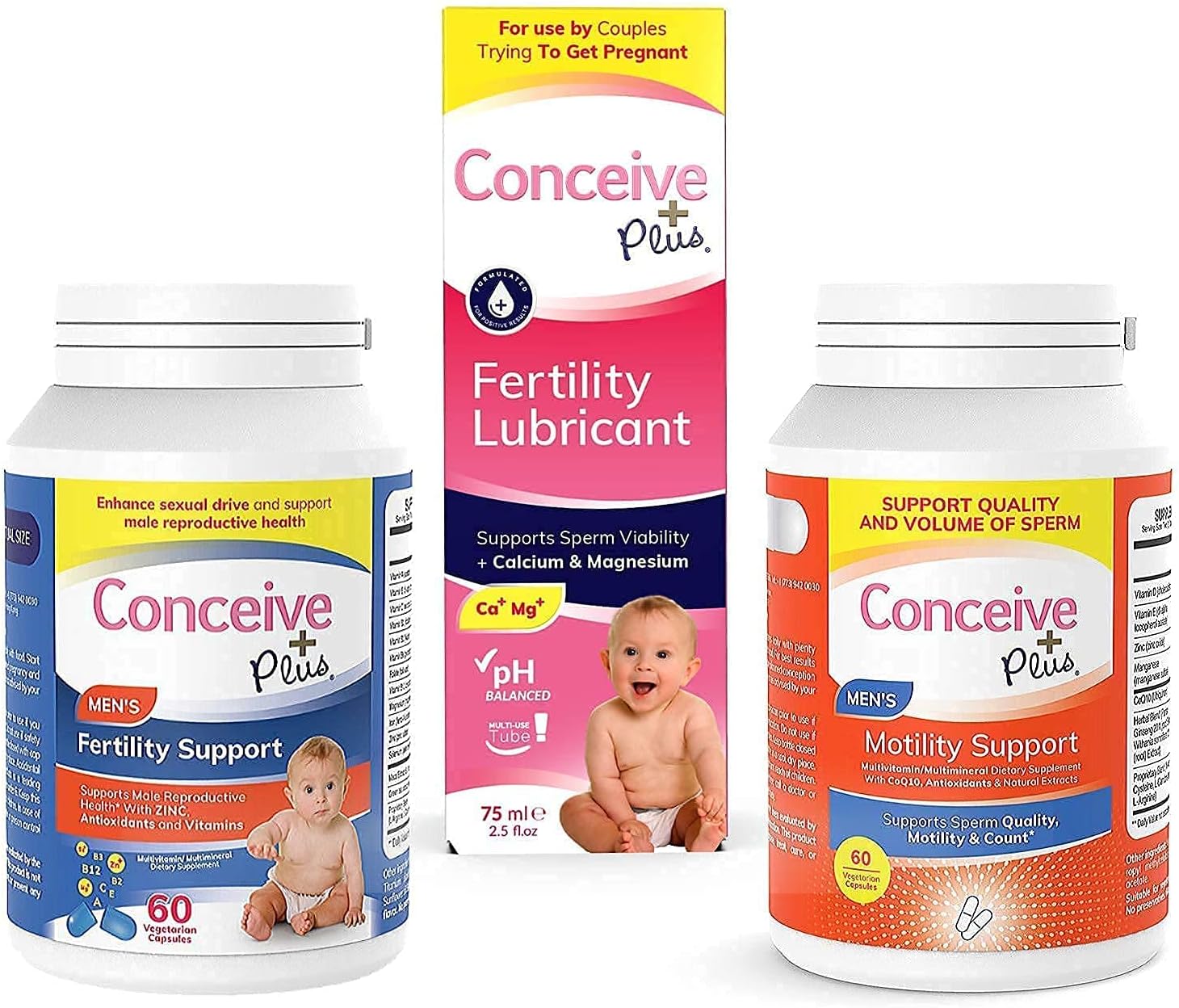 Conceive Plus Mens Fertility and Motility Bundle, Supports Healthy Male Fertile Health and Boost Volume, Fertility Lubricant 2.5 Ounce