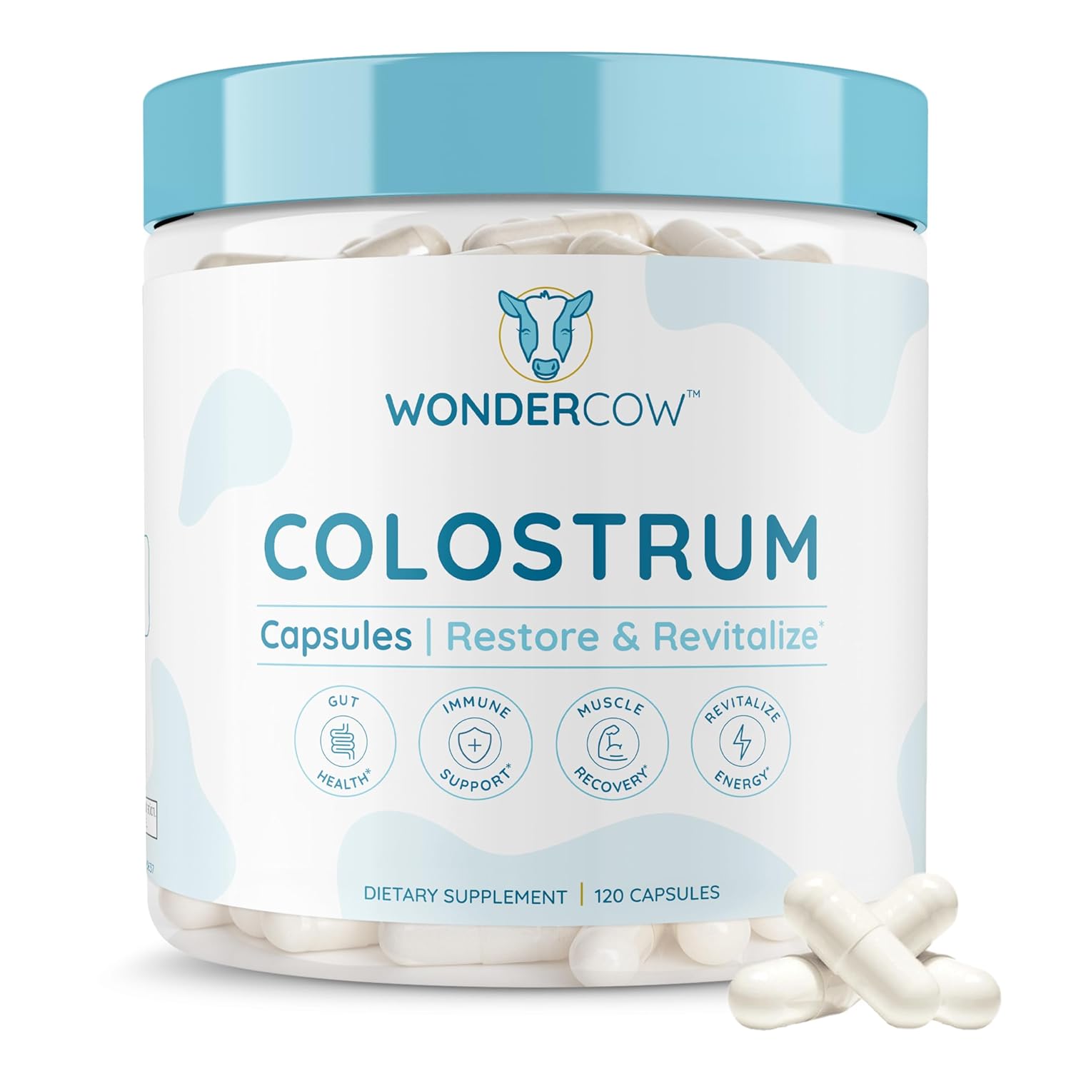 Wondercow Colostrum Capsules Supplement For Gut Health, Immune Support, Muscle Recovery & Wellness | Natural Igg Pure Whole Bovine Colostrum Superfood, Unflavored, 30 Servings