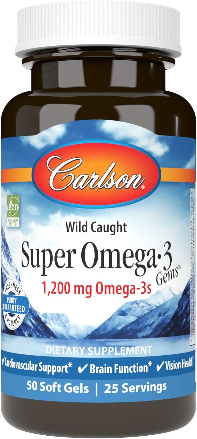 Carlson - Super Omega-3 Gems, 1200 mg Omega-3s, Wild Caught, Sustainably Sourced, 50 soft gels