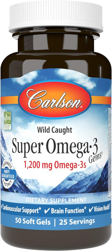 Carlson - Super Omega-3 Gems, 1200 mg Omega-3s, Wild Caught, Sustainably Sourced, 50 soft gels