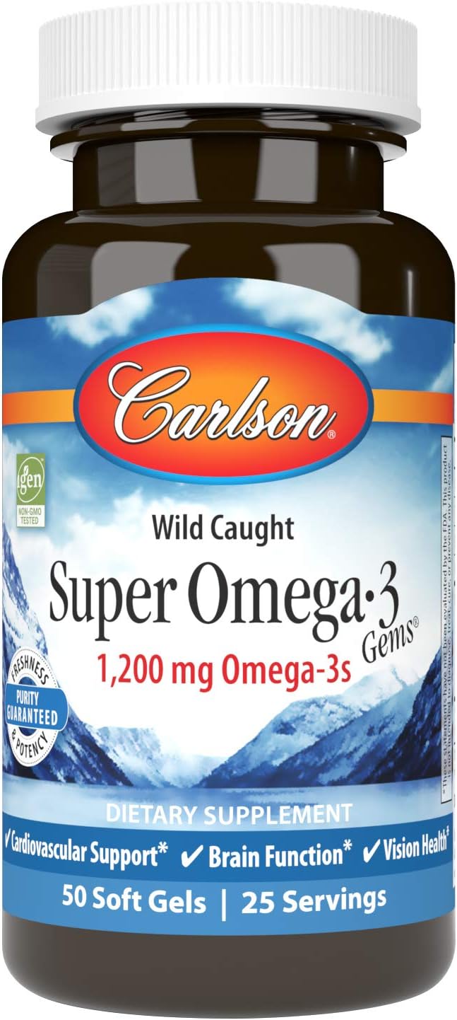 Carlson - Super Omega-3 Gems, 1200 Mg Omega-3 Fatty Acids With Epa And Dha, Wild-Caught Norwegian Supplement, Sustainably Sourced Fish Oil Capsules, Omega 3 Supplements, 100+30 Softgels