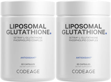 Codeage Liposomal Glutathione Supplement - Pure Reduced Setria L Glutathione Skin - Nano Encapsulated Glutathione Powder Pills - Phospholipids - Antioxidant Complex - Vegan, Non-Gmo - 2 Pack