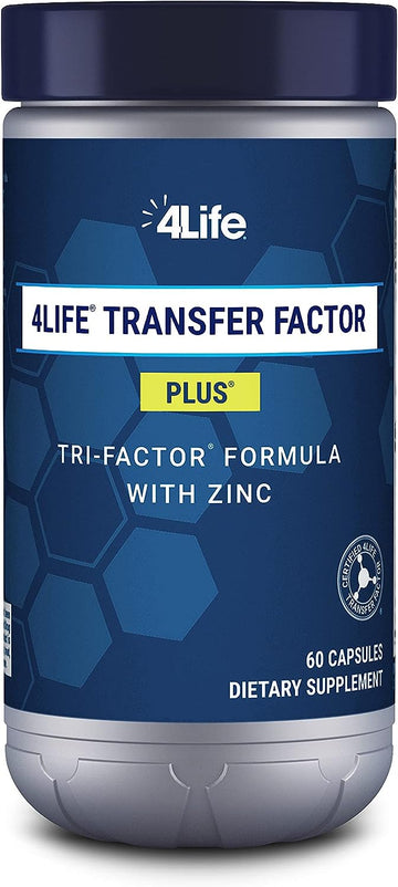 4LIFE TRANSFER FACTOR PLUS Tri-Factor Formula - Immune System Support with Zinc, Super Mushroom Blend (Maitake, Shiitake, Agaricus), and Extracts of Cow Colostrum and Chicken Egg Yolk - 60 Capsules