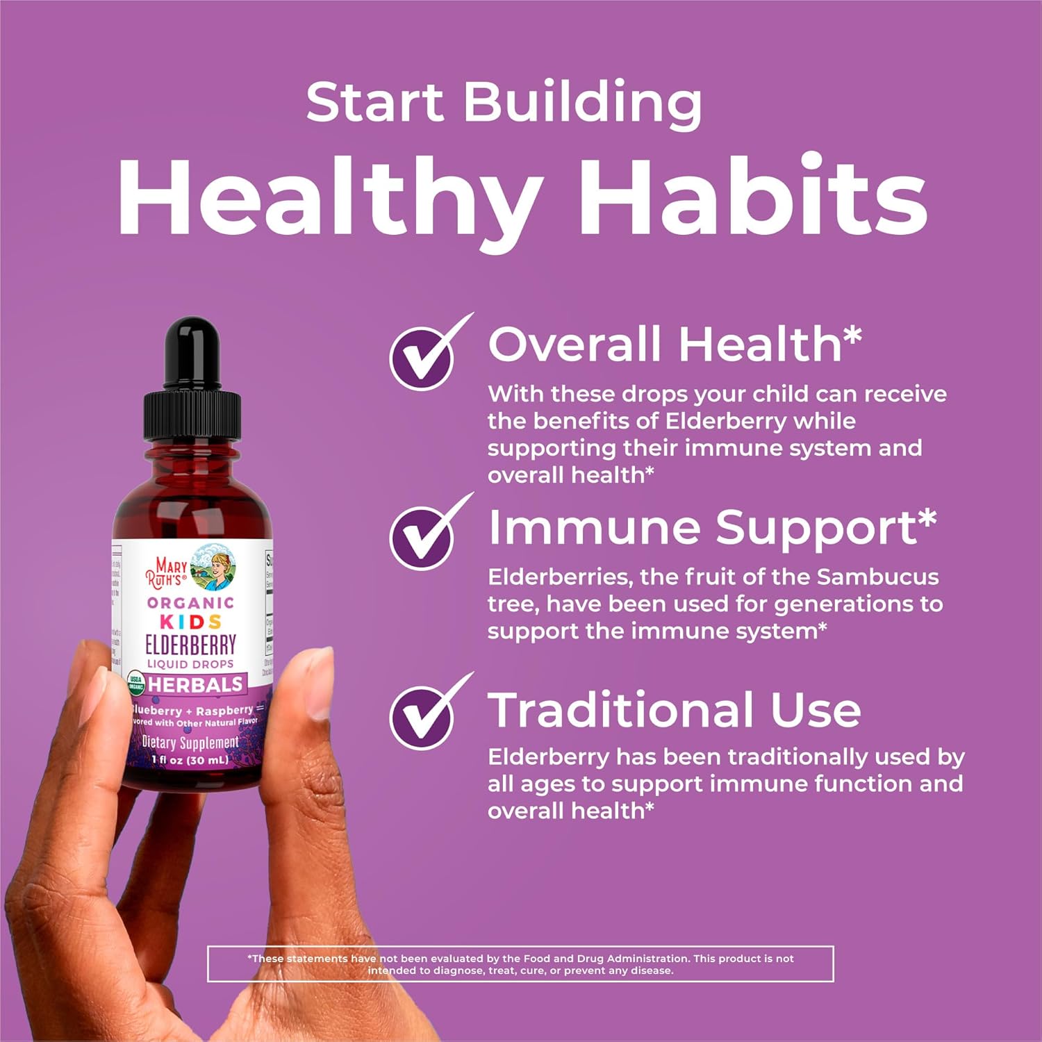 Maryruth Organics Usda Organic Elderberry Liquid Drops For Kids | Vegan Elderberry Extract Organic Glycerin | Immune Support Supplement | Overall Health | Formulated For Ages 4-13 | 1Oz : Health & Household