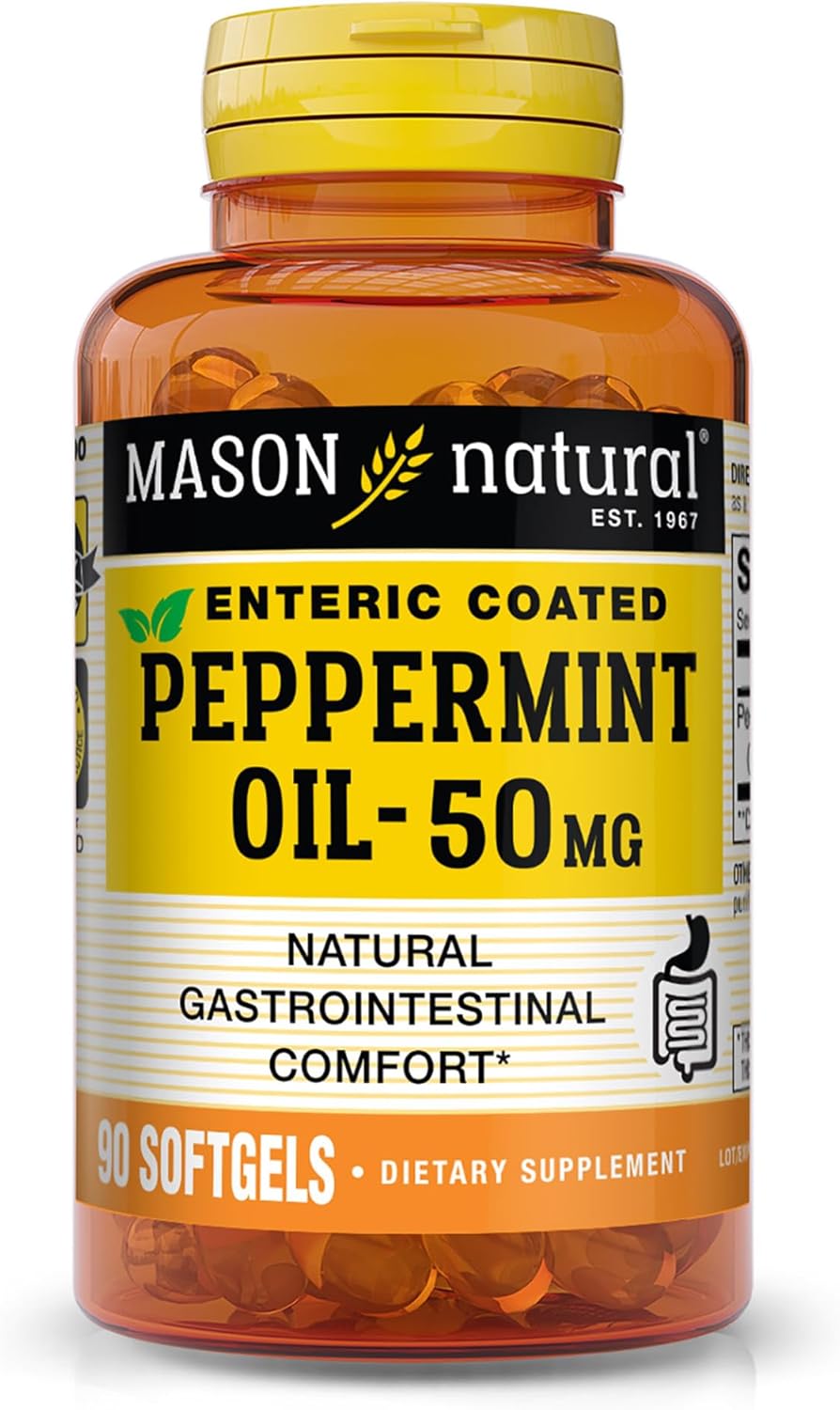 Mason Natural Peppermint Oil 50 Mg Enteric Coated Supplement, 270 Day Supply Of Gastrointestinal Support For Normally Functioning Bowel, Softgel Pills