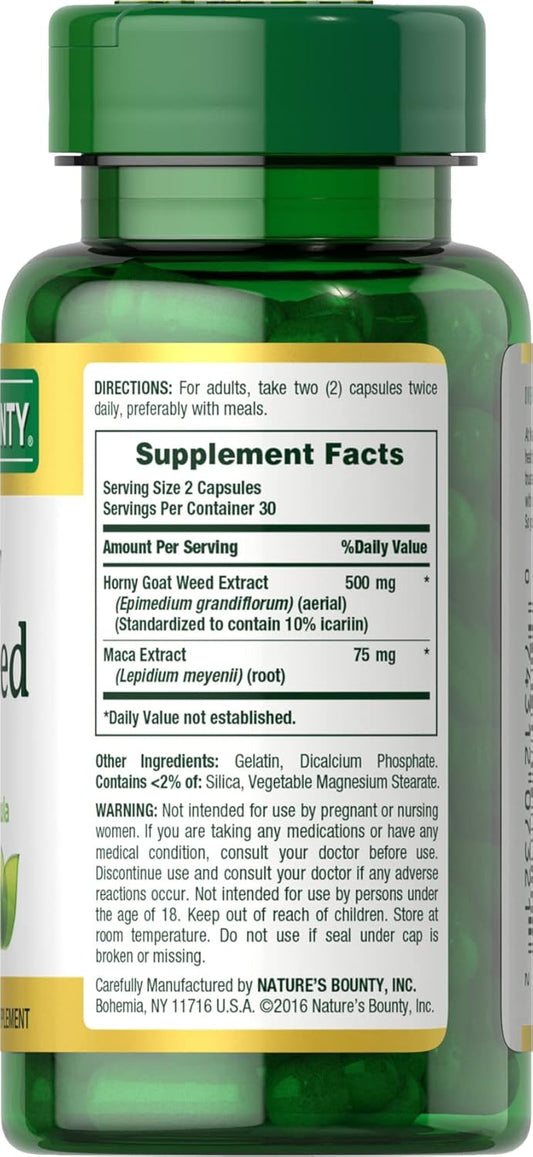 Nature'S Bounty Horny Goat Weed With Maca, Herbal Health Supplement, 60 Capsules