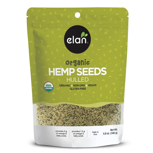 Elan Organic Hulled Hemp Seeds, Shelled Hemp Seeds, Raw Hemp Hearts, No Additives, Non-GMO, Vegan, Gluten-Free, Source of Omega-3 & Omega-6, High in Protein, 8 pack of 5.8 oz