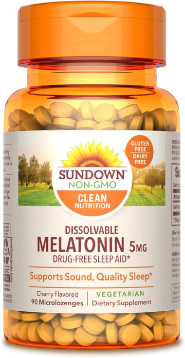 Sundown Sleep, Non-GMO, Free of Gluten, Dairy, Artificial Flavors, 5 mg, Quick Dissolve Microlozenges (Packaging May Vary), 90 Count(pack of 1)