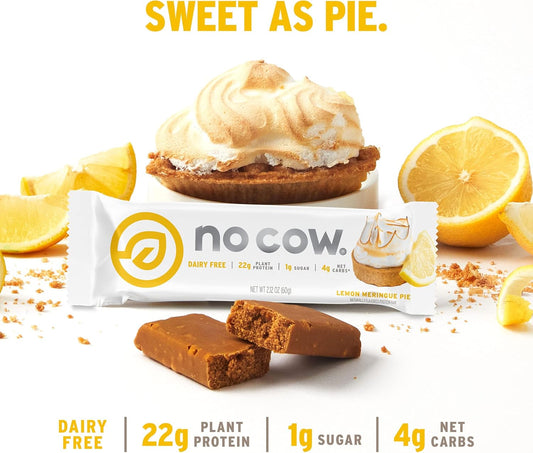 No Cow High Protein Bars, Lemon Meringue - Healthy Snacks, 20G Vegan Protein, High Fiber, Low Sugar, Keto Friendly, Dairy & Gluten Free (12 Count)