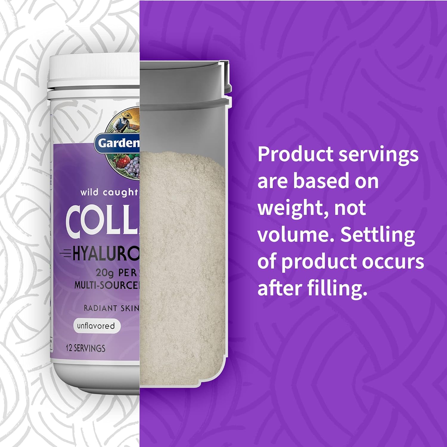 Garden of Life Marine & Grass-Fed Collagen Peptides Powder Supplement (Type I, III) with Probiotics, BCAAs & Hyaluronic Acid for Radiant Hair, Skin & Nails – Unflavored, 20g per Serving, 12 Servings