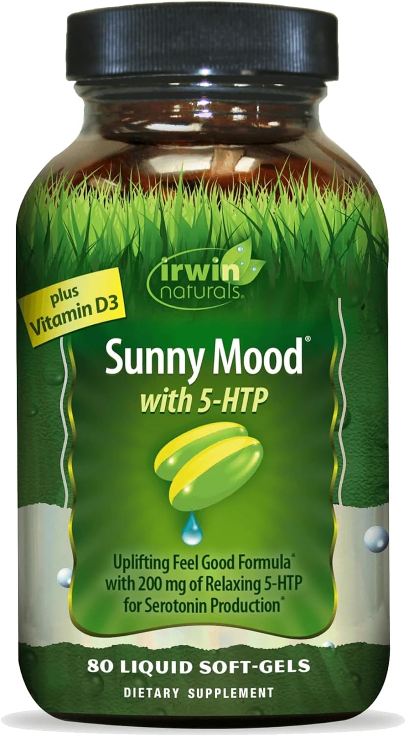 Irwin Naturals Sunny Mood With 5-Htp - 80 Liquid Soft-Gels - Supports Emotional Well-Being & Relaxation - 40 Servings