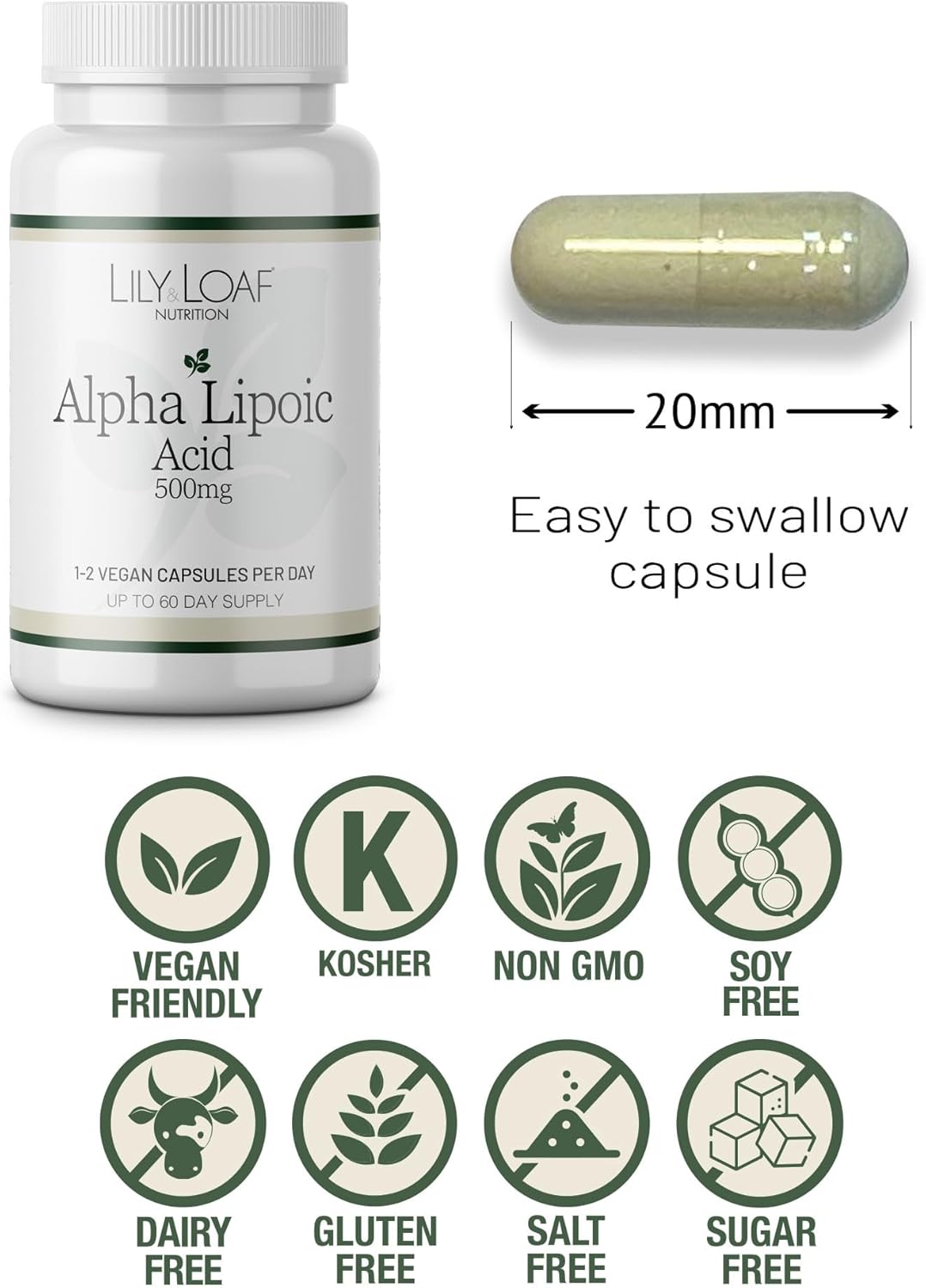 Lily & Loaf Alpha Lipoic Acid 250Mg – 60 Vegan Capsules – Universal Antioxidant For Cellular Support, Energy & Nerve Health – 60 Day Supply – Gluten-Free & Non-Gmo