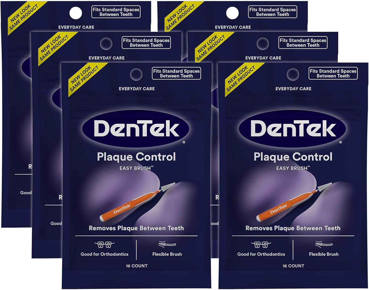 Dentek Easy Brush Advanced Clean Interdental Cleaners, Standard, 16 Count, 6 Pack