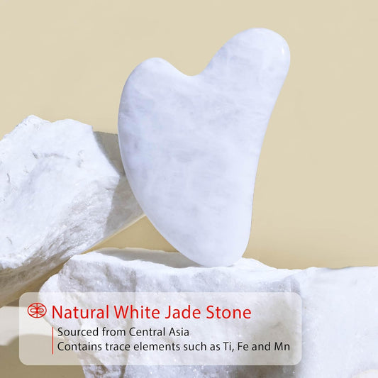 Rena Chris Gua Sha Facial Tools, Natural White Jade Guasha Stone, Face Guasha Tool For Jawline Sculpting And Puffiness Reducing, Gua Sha Massage Tool, Skin Care Gift (White)