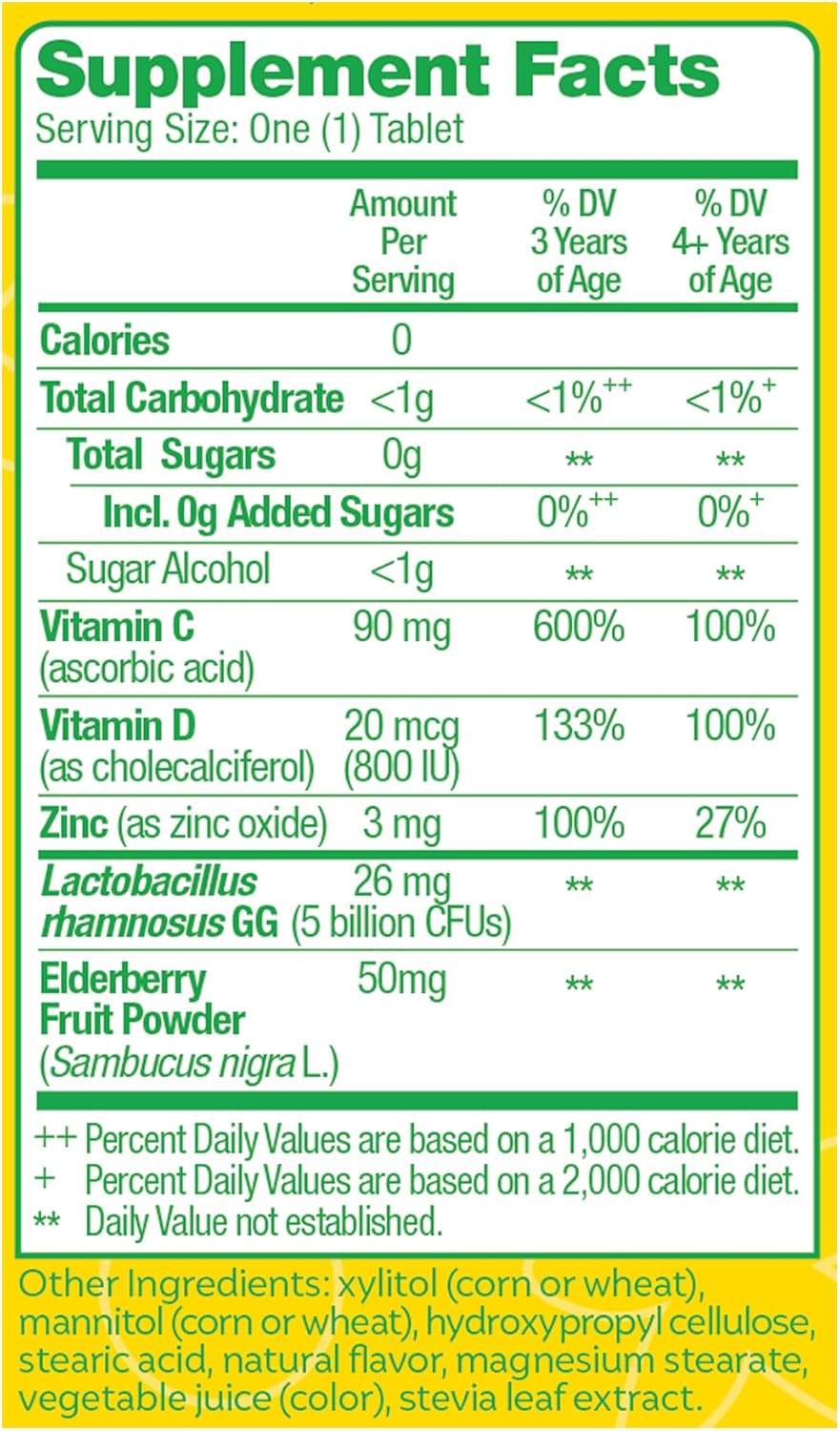 Culturelle Immune Defense Probiotic With Vitamin C, Vitamin D And Zinc + Elderberry, Non-Gmo, 4-In-1 Immune Support For Kids Ages 3+*, Mixed Berry Chewables, 60 Count : Health & Household