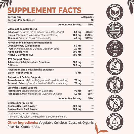 2326 Mg Mitochondrial Supplements With Atp, Vitamins, Coq10 & Pqq, More Effective Than Creatine Hmb & Nitric Oxide, Energy, Endurance, Strength, Recovery & Muscle, Organic, 720 Capsules