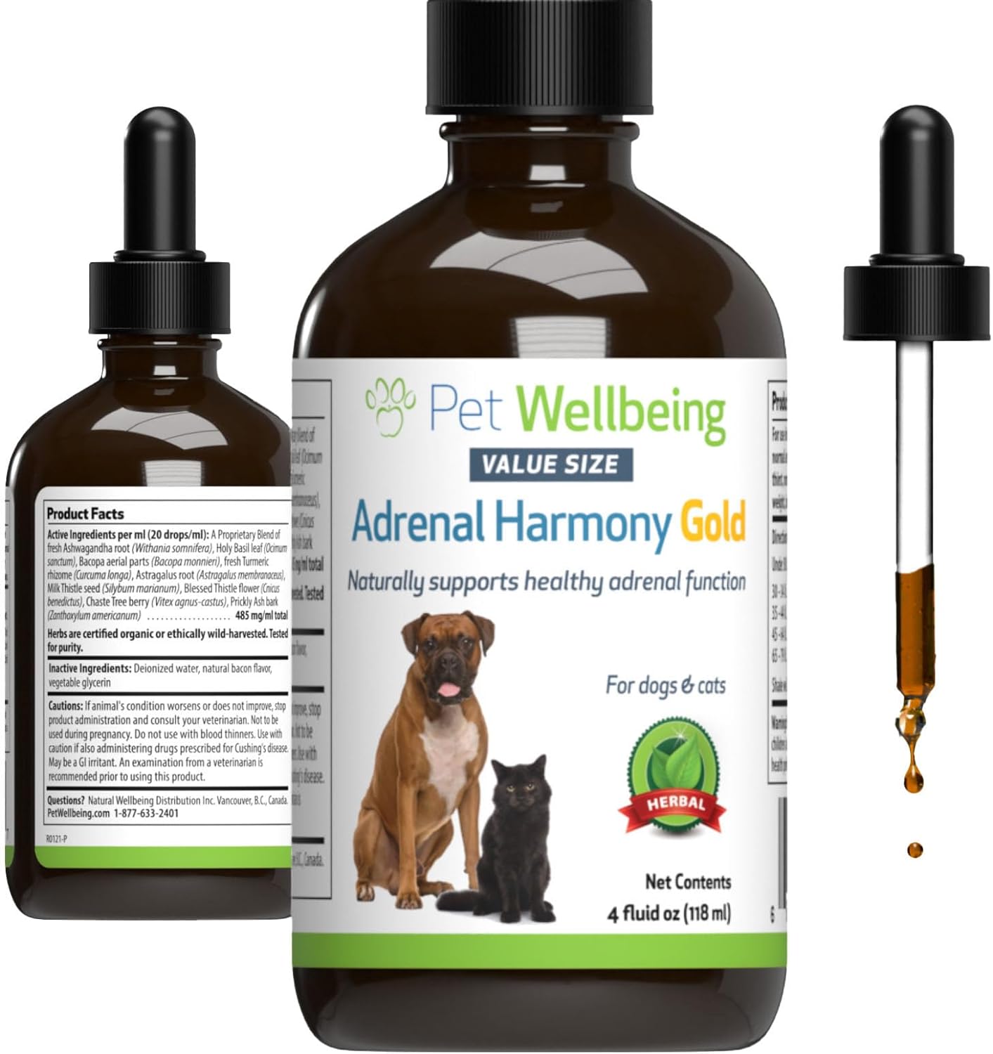 Pet Wellbeing Adrenal Harmony Gold - Veterinarian Formulated - Dog Cushing's, Adrenal Health, Balance Cortisol Levels, Antioxidant Support - Natural Supplement for Dogs 4 fl oz (118 ml)