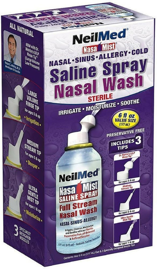 Neil Med Nasa Mist Multi Purpose Saline Spray All in One, 6.0 ounces (Pack of 2) : Health & Household