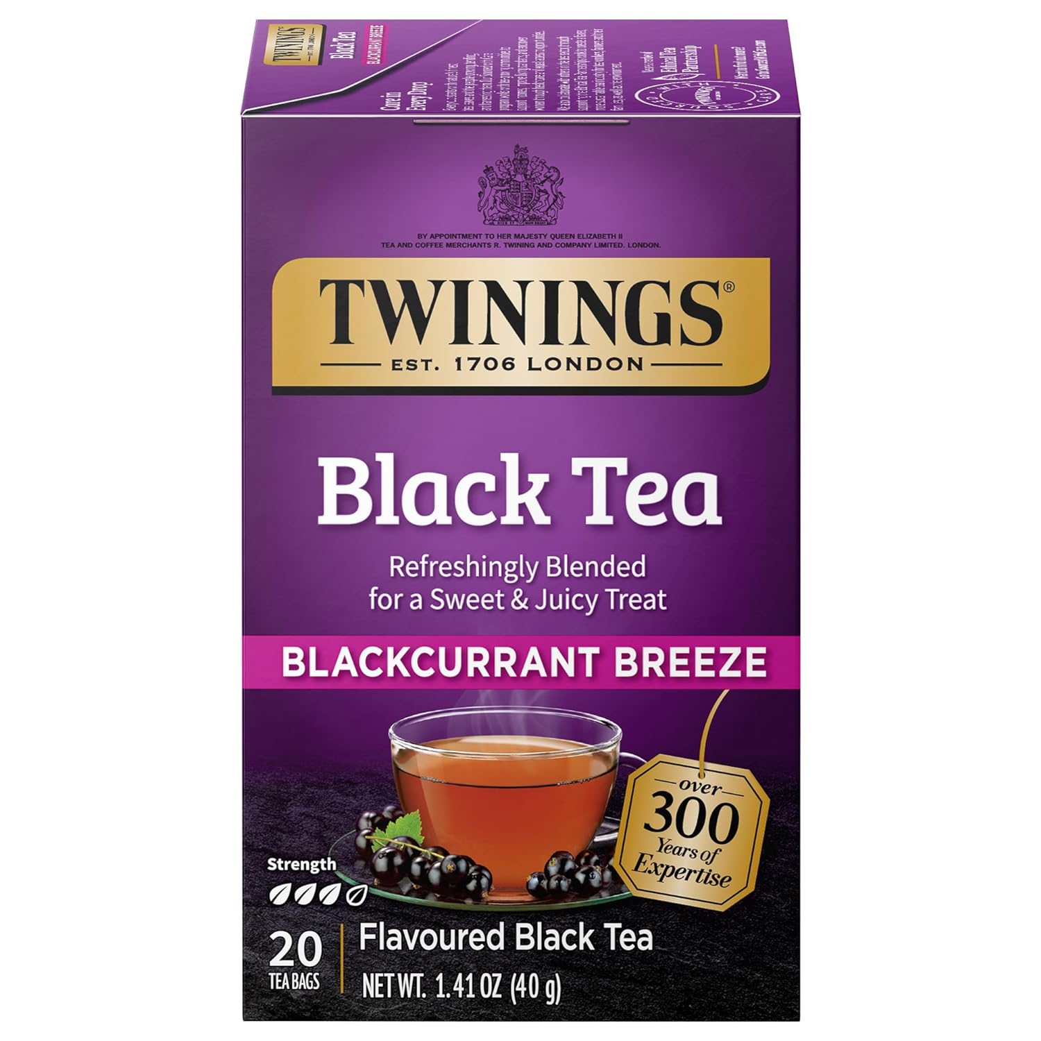 Twinings Blackcurrant Breeze Black Tea, 20 Count (Pack Of 6), Individually Wrapped Tea Bags, Sweet, Tangy Taste, Caffeinated, Enjoy Hot Or Iced