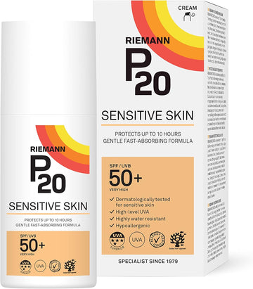Riemann P20 Spf50 Sensitive Sun Cream 200Ml, High Level Uva Protection For Up To 10 Hours, Allergy Certification, Water Resistant, Durable & Long Lasting, Sweat Resistant