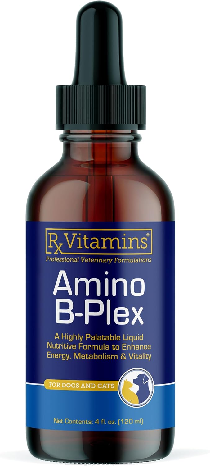 Rx Vitamins Amino B Plex Cat & Dog Supplement - Vitamin B Complex Liquid Plus Amino Acids For Dogs & Cats - Appetite Booster And Weight Gainer Cat & Dog Vitamins - 4 Oz