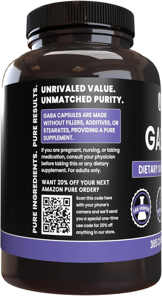 Pure Original Ingredients Gaba (365 Capsules) No Magnesium Or Rice Fillers, Always Pure, Lab Verified