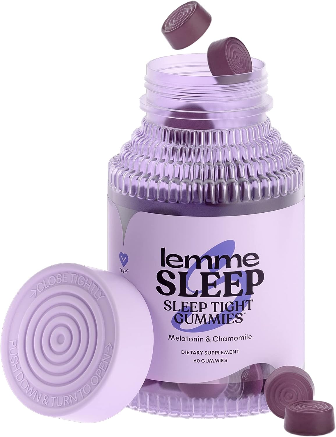 Lemme Sleep Gummies with 5mg Melatonin, Elderberry, Magnesium, L-Theanine, Chamomile and Lavender, Drug-Free Nighttime Sleep Aid, Vegan, Gluten Free, Gelatin Free, Non GMO, Berry Flavored (60 Count)